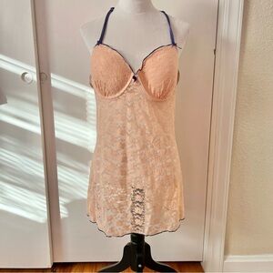 Peach Mesh Lace Babydoll